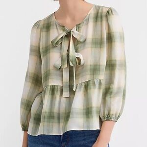 LOFT Plaid Bow Peplum Top